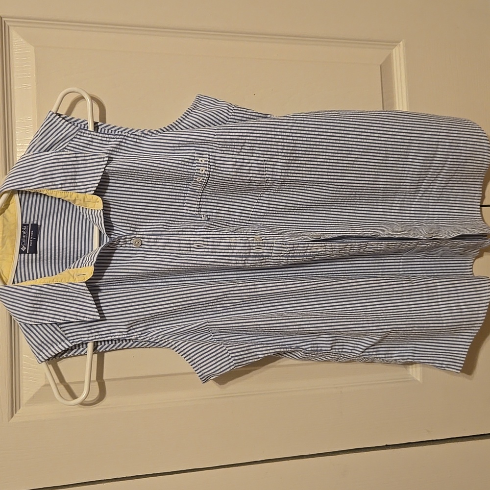 🆕 Columbia PFG Women’s Sleeveless Blue Striped Poplin Button Down Shirt